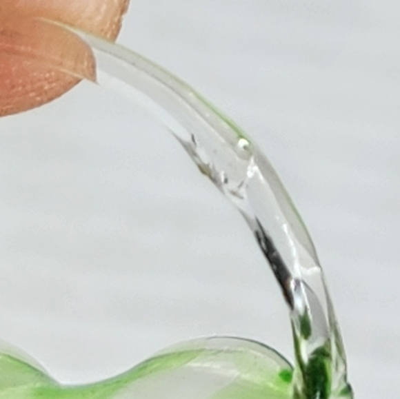 Vintage Miniature Dollhouse Green Glass Basket With Ruffled Edge and Clear Glass - Picture 15 of 16